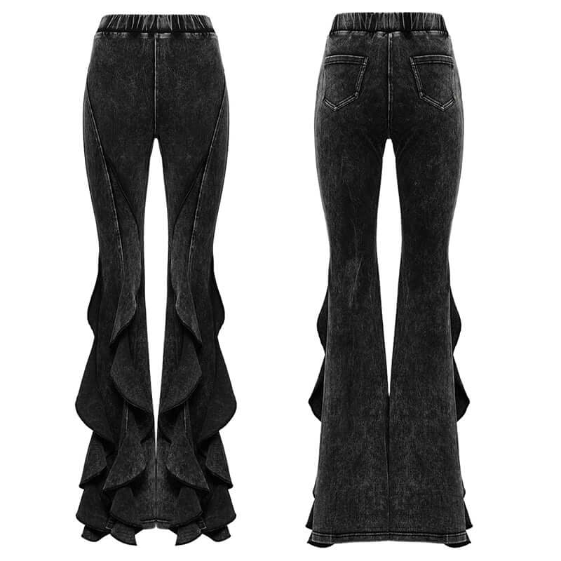 Punk Rave Breen Wasteland Bell Flared Trousers – Distressed Cotton