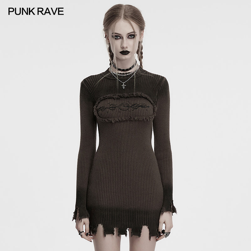 Punk Rave Lunar Eclipse Embroidered Gothic Maxi Dress – Burgundy Black