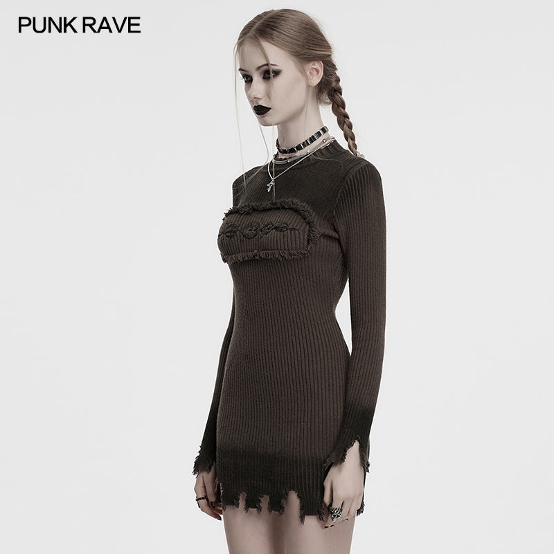 Punk Rave Lunar Eclipse Embroidered Gothic Maxi Dress – Burgundy Black