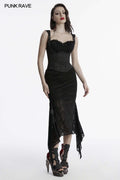 Punk Rave Arti Fishtail Skirt – Black Mesh and Modal Gothic Maxi