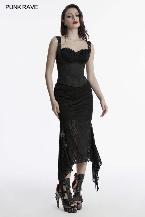 Punk Rave Arti Fishtail Skirt – Black Mesh and Modal Gothic Maxi