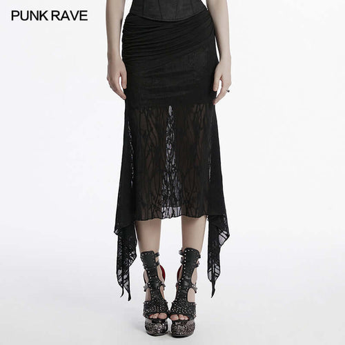 Punk Rave Arti Fishtail Skirt – Black Mesh and Modal Gothic Maxi