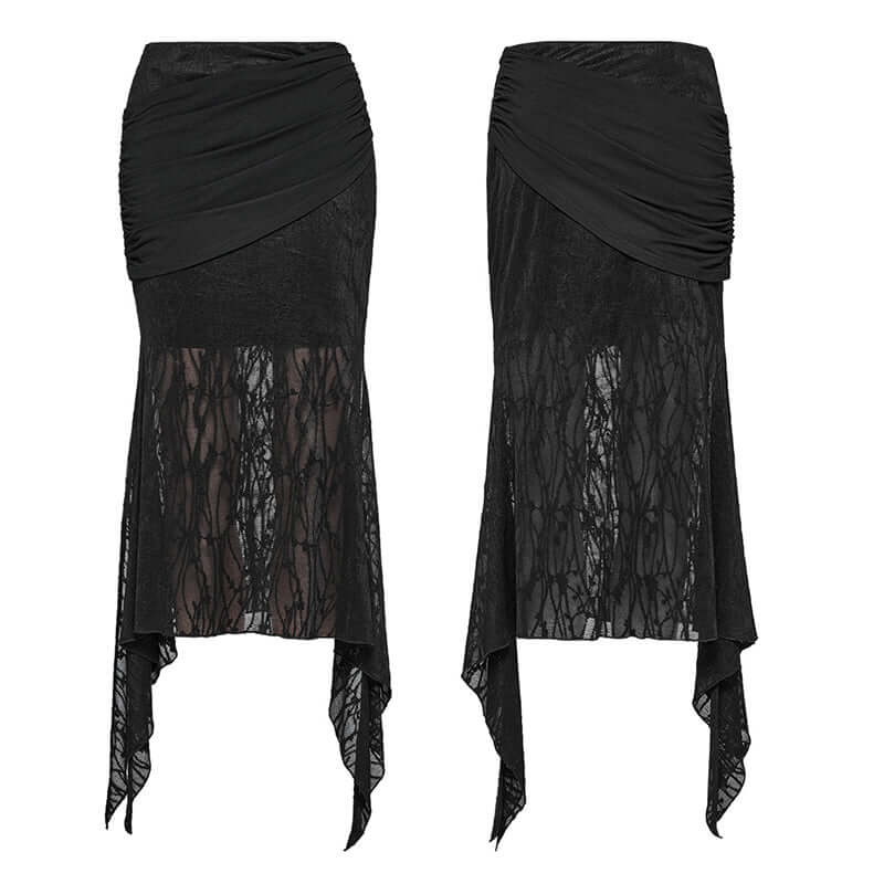 Punk Rave Arti Fishtail Skirt – Black Mesh and Modal Gothic Maxi