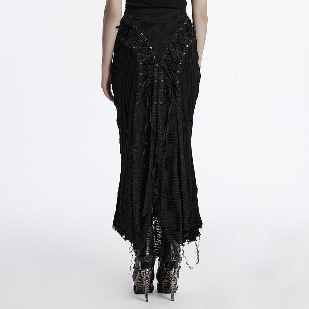 Punk Rave Anastasia Knitted Fishtail Skirt – Distressed Goth Lace Up