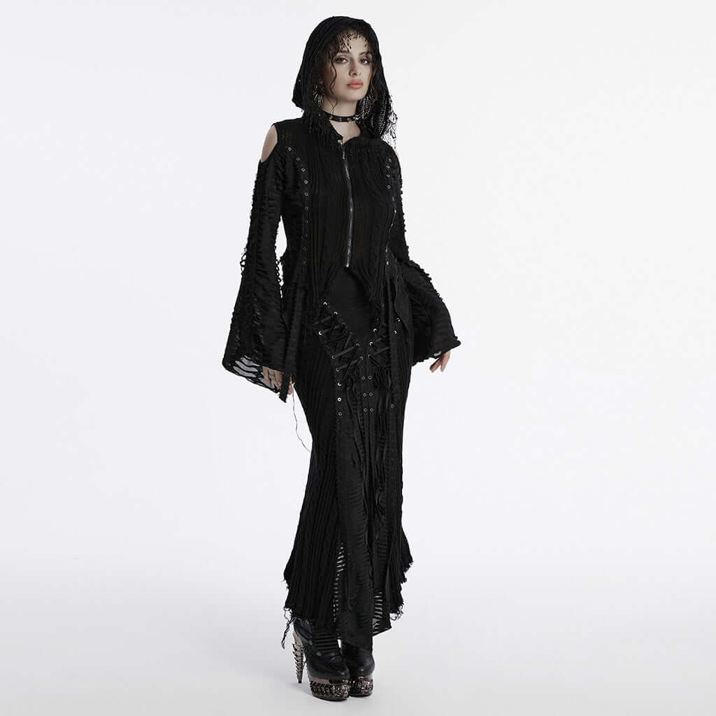 Punk Rave Anastasia Knitted Fishtail Skirt – Distressed Goth Lace Up