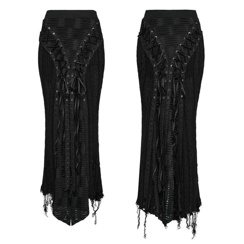 Punk Rave Anastasia Knitted Fishtail Skirt – Distressed Goth Lace Up