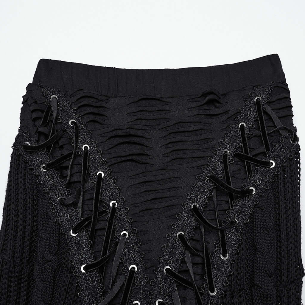 Punk Rave Anastasia Knitted Fishtail Skirt – Distressed Goth Lace Up