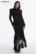 Punk Rave Blossom Knitted Asymmetrical Skirt | Lace Hem Chiffon