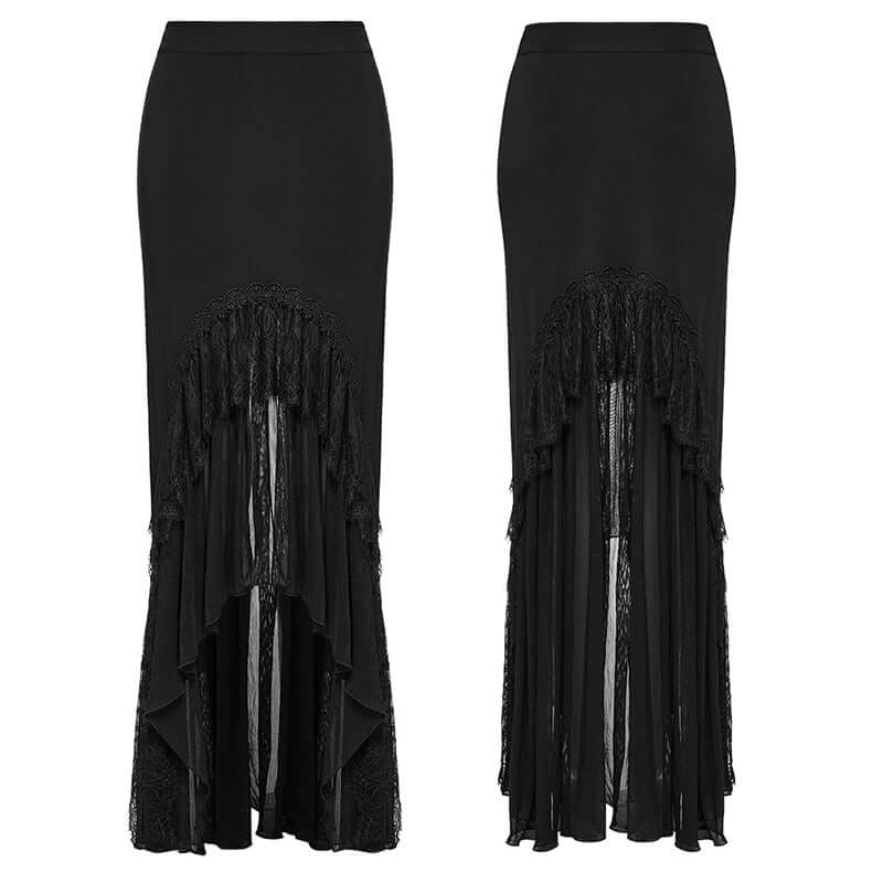 Punk Rave Blossom Knitted Asymmetrical Skirt | Lace Hem Chiffon
