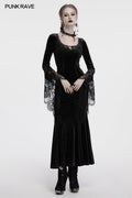 Punk Rave Isolde Velvet Lace Sleeve Goth Dress | Black Corset Gown