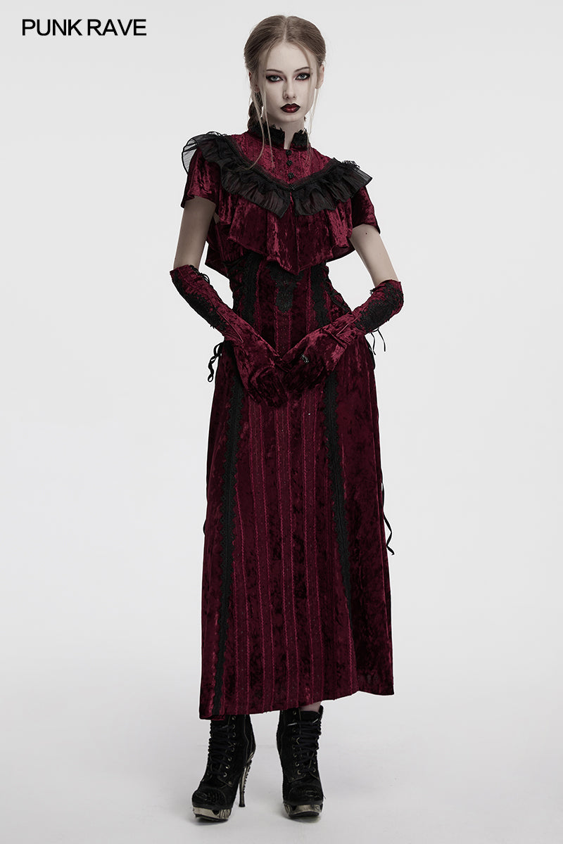 Punk Rave Vivienne Velvet Lace Panel Goth Slip Dress – Burgundy