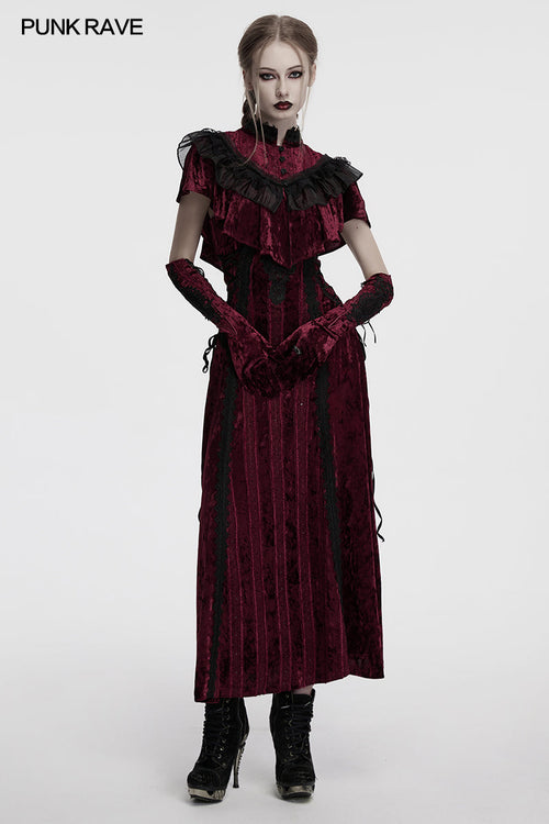 Punk Rave Vivienne Velvet Lace Panel Goth Slip Dress – Burgundy