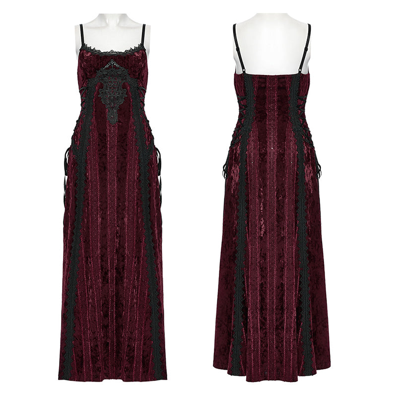 Punk Rave Vivienne Velvet Lace Panel Goth Slip Dress – Burgundy
