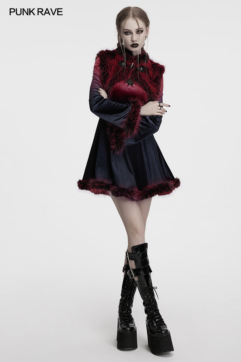 Punk Rave Lilith Gradient Faux Fur Devil Shawl - Crimson & Black