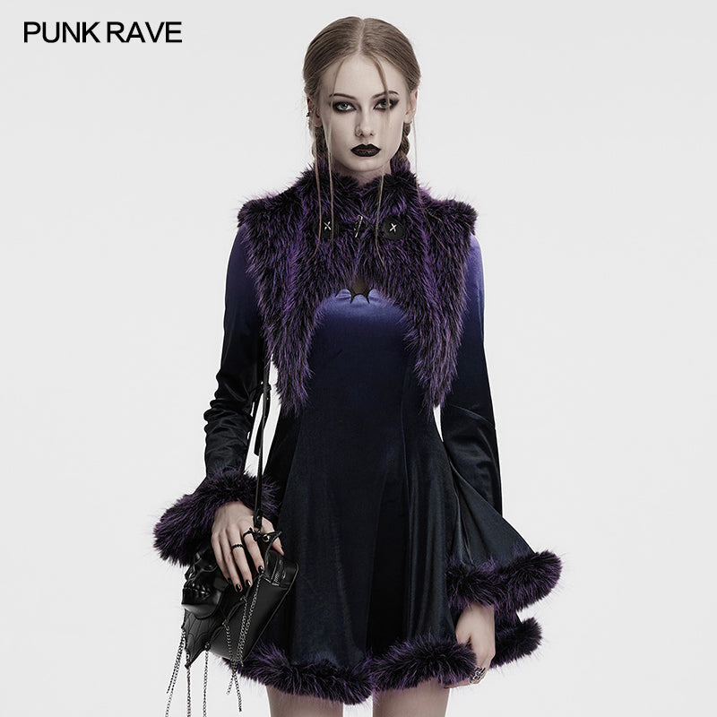 Punk Rave Lilith Gradient Faux Fur Devil Shawl – Violet Gothic Wrap