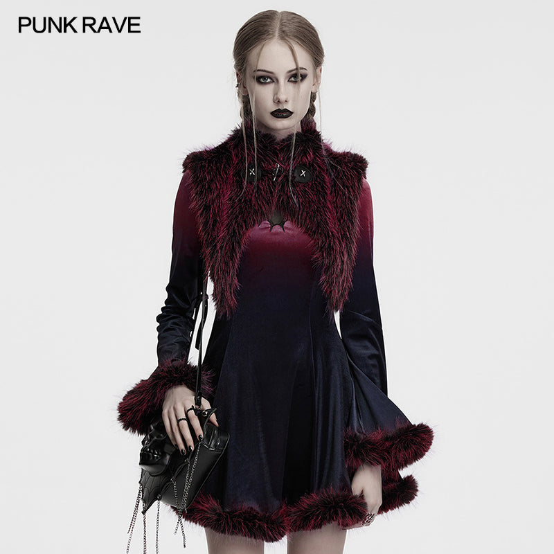 Punk Rave Lilith Gradient Faux Fur Devil Shawl - Crimson & Black