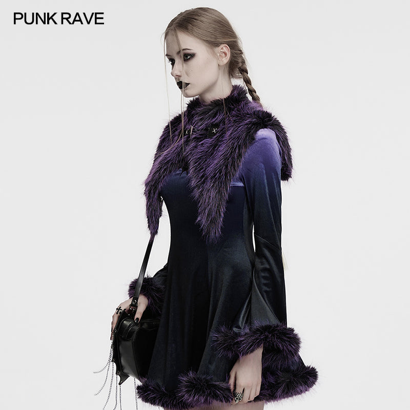 Punk Rave Lilith Gradient Faux Fur Devil Shawl – Violet Gothic Wrap
