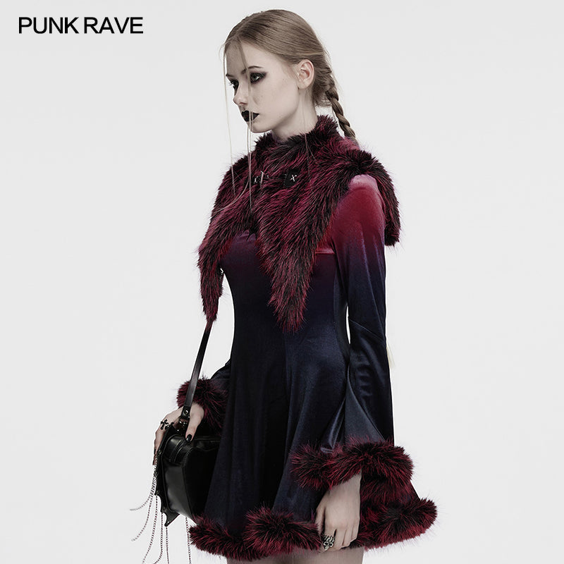 Punk Rave Lilith Gradient Faux Fur Devil Shawl - Crimson & Black