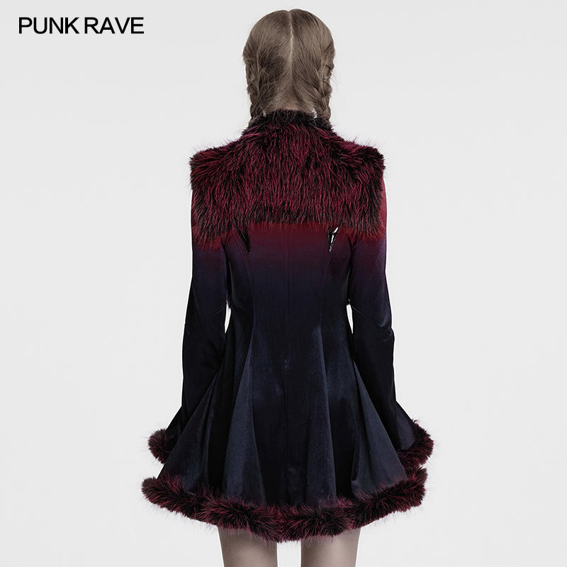 Punk Rave Lilith Gradient Faux Fur Devil Shawl - Crimson & Black