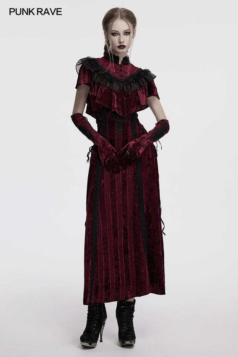 Punk Rave Selene Crimson Velvet Embroidered Gothic Evening Gloves