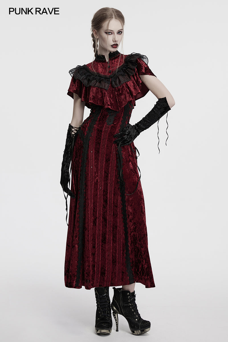 Punk Rave Selene Black Velvet Embroidered Gothic Gloves with Pointed Cuffs