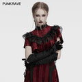 Punk Rave Selene Black Velvet Embroidered Gothic Gloves with Pointed Cuffs