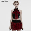 Punk Rave Valora Crimson Cross Faux Fur Halter Top - Gothic Style