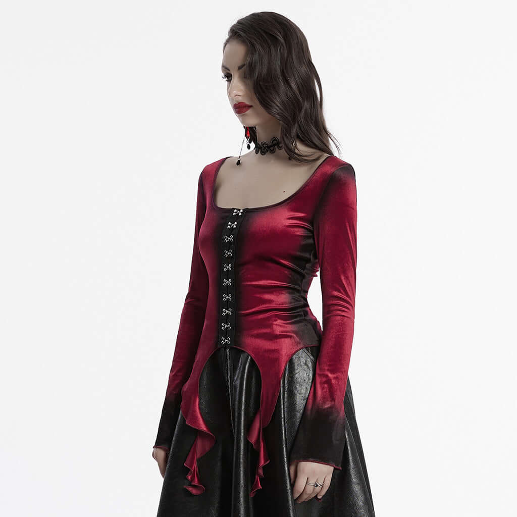Punk Rave Leticia Burgundy Gradient Velvet Top with Feature Hooks