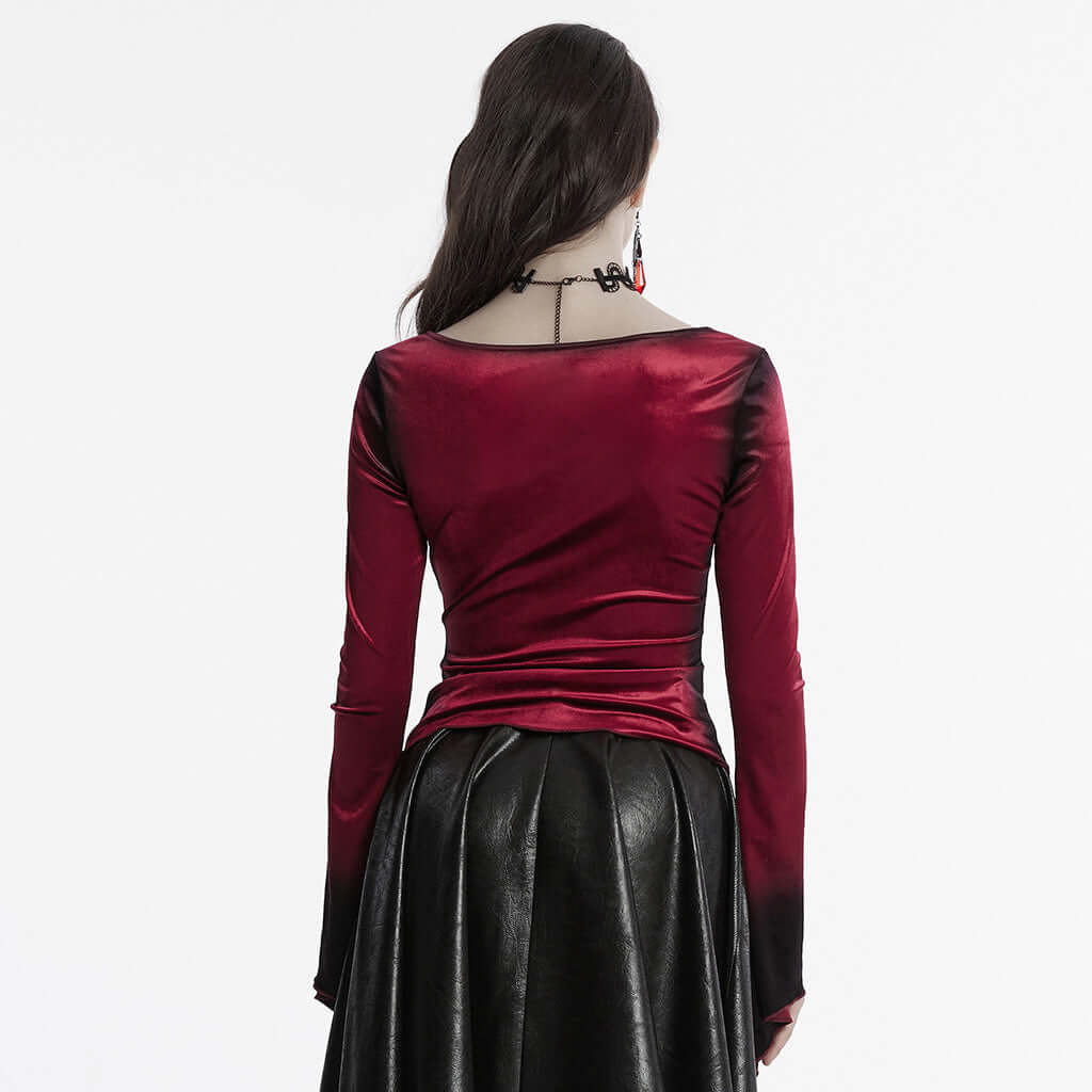 Punk Rave Leticia Burgundy Gradient Velvet Top with Feature Hooks