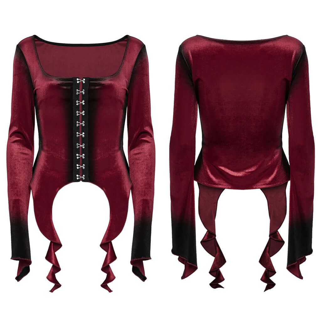 Punk Rave Leticia Burgundy Gradient Velvet Top with Feature Hooks