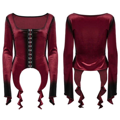 Punk Rave Leticia Burgundy Gradient Velvet Top with Feature Hooks