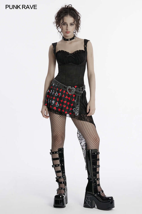 Punk Rave Gale Corset Cami – Rose Embossed Mesh Top with Buckles