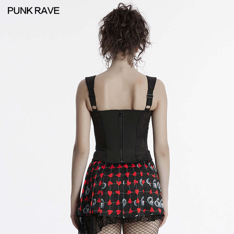 Punk Rave Gale Corset Cami – Rose Embossed Mesh Top with Buckles