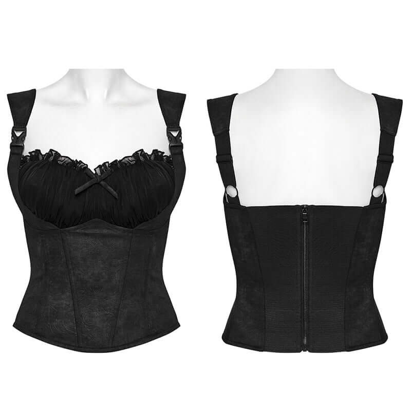 Punk Rave Gale Corset Cami – Rose Embossed Mesh Top with Buckles