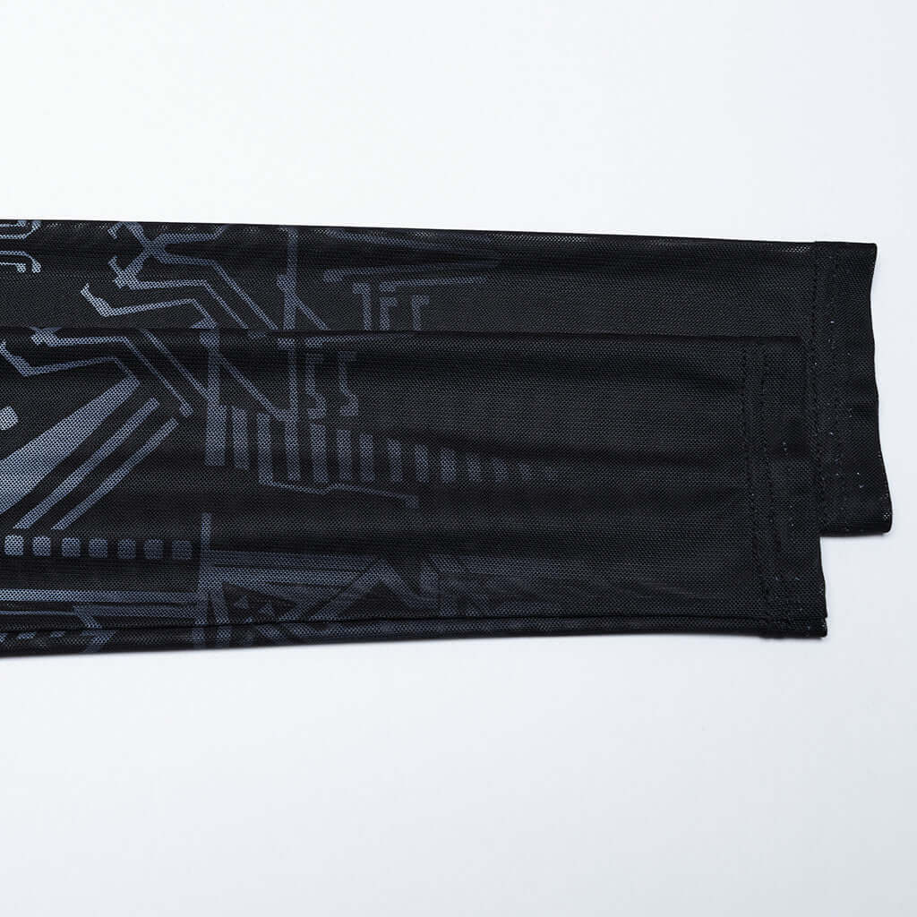 Punk Rave Eluana Cybergoth Mesh Top – Black Mechanical Skull Print