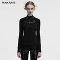 Punk Rave Morrigan Bat Chain Goth Top – Black Mesh Knit Blouse