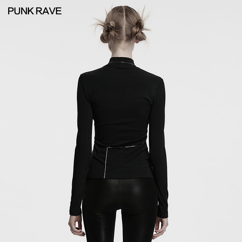 Punk Rave Morrigan Bat Chain Goth Top – Black Mesh Knit Blouse