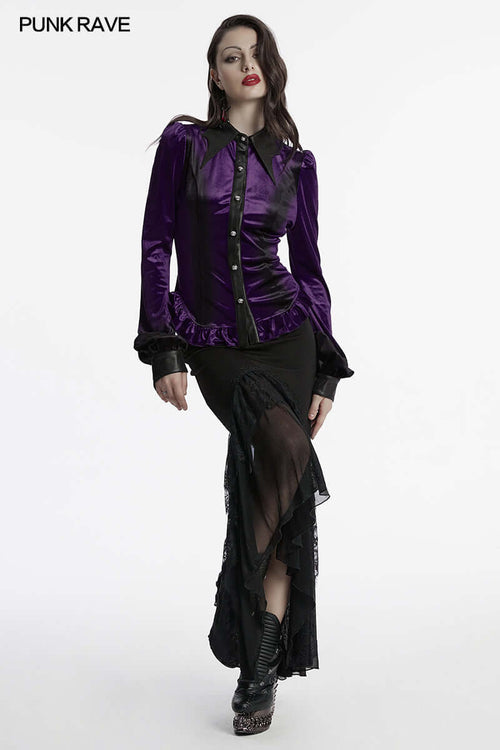 Punk Rave Fawn Gradient Printed Velvet Shirt in Violet – Bat Collar