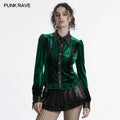 Punk Rave Fawn Gradient Printed Velvet Shirt in Green | Bat Collar