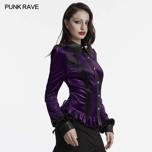Punk Rave Fawn Gradient Printed Velvet Shirt in Violet – Bat Collar