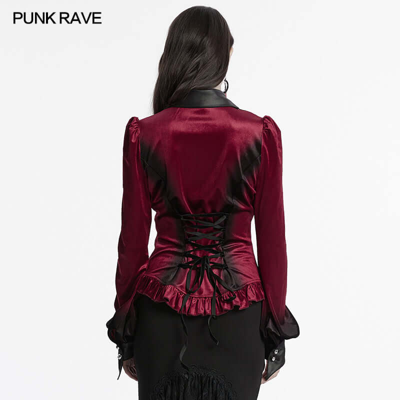 Punk Rave Fawn Gradient Printed Shirt | Red Velvet Ruffled Top