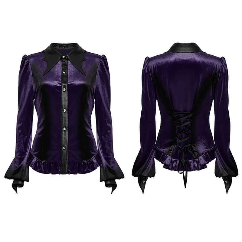Punk Rave Fawn Gradient Printed Velvet Shirt in Violet – Bat Collar