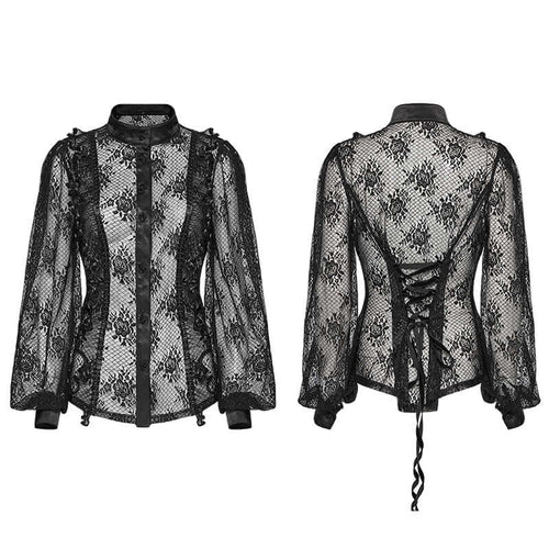 Punk Rave Padme Lace Transparent Shirt – Rose Mesh Stand Collar