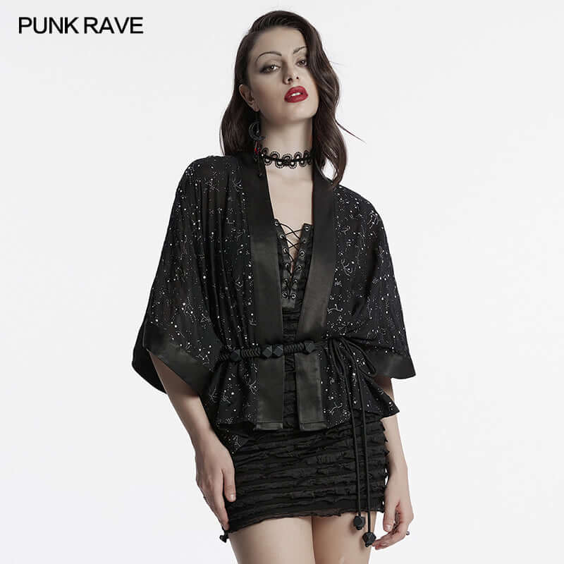 Punk Rave Augusta Constellation Print Kimono Jacket – Textured Tencel