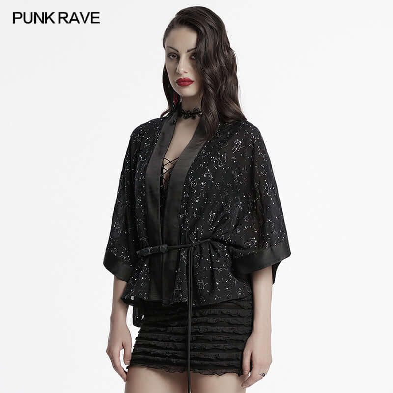 Punk Rave Augusta Constellation Print Kimono Jacket – Textured Tencel