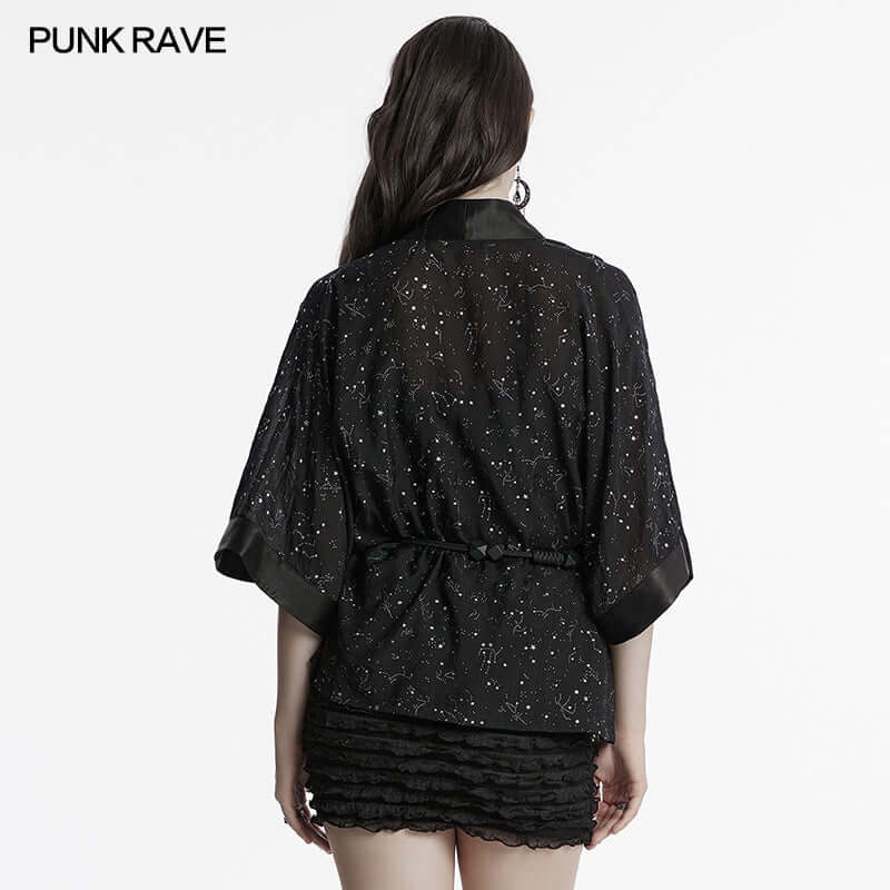 Punk Rave Augusta Constellation Print Kimono Jacket – Textured Tencel