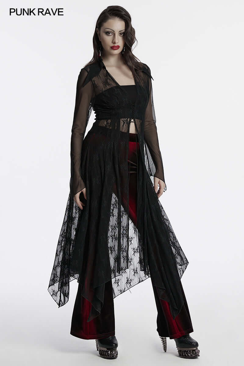 Punk Rave Tau Lace Cardigan – Sheer Mesh Sun Protection Shirt