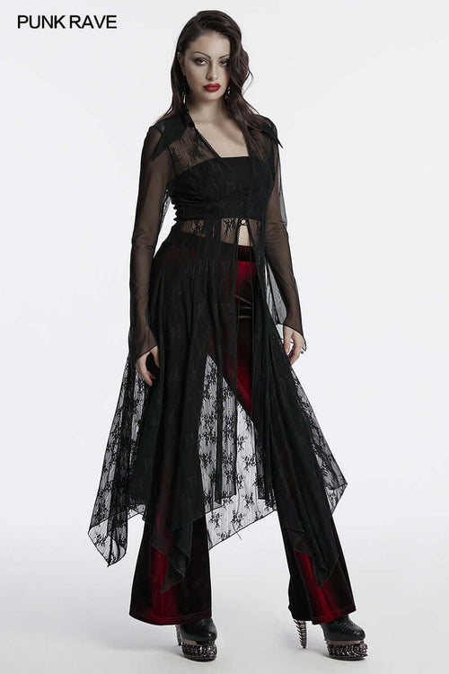 Punk Rave Tau Lace Cardigan – Sheer Mesh Sun Protection Shirt