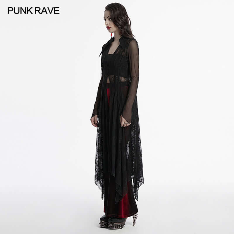 Punk Rave Tau Lace Cardigan – Sheer Mesh Sun Protection Shirt