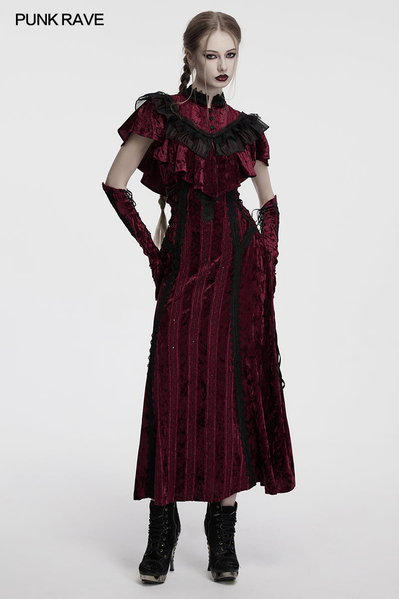 Punk Rave Elysia Velvet Ruffle Goth Shawl – Crimson Red & Black